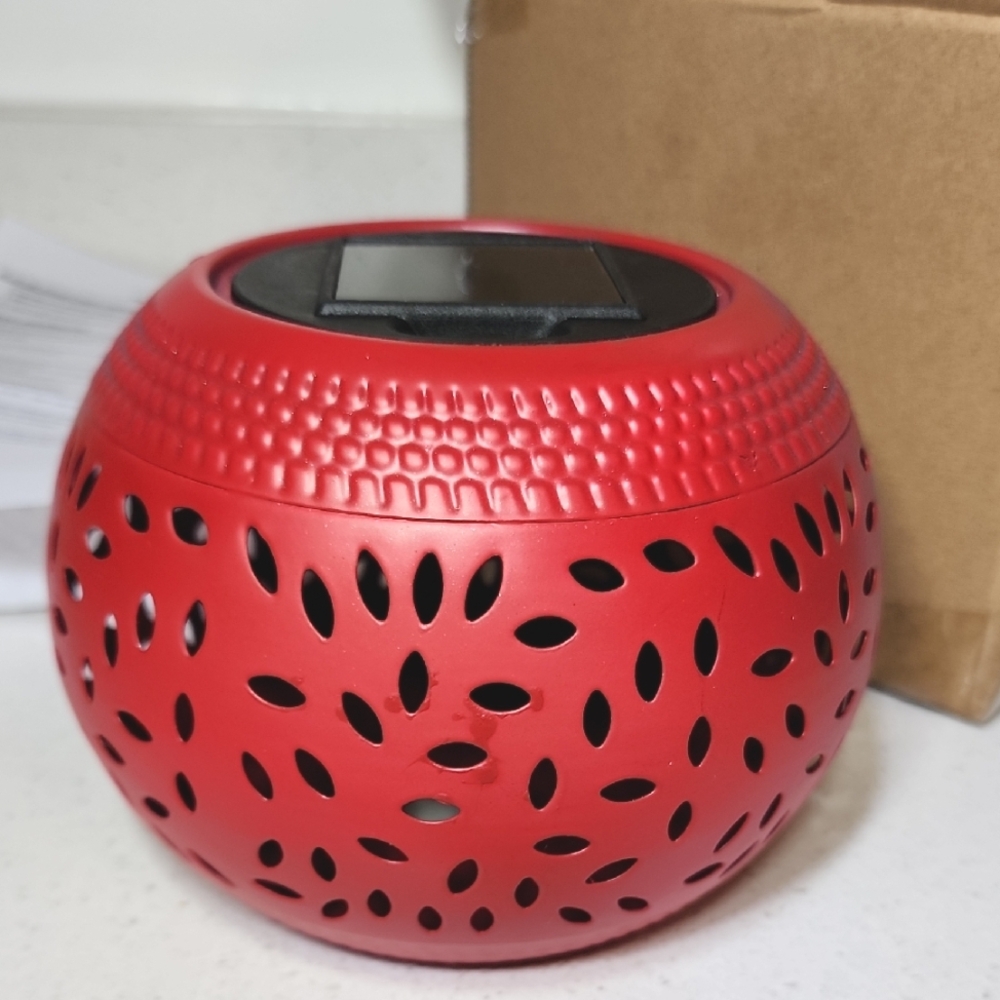 Red Solar Table Lantern With Cutout Shadow Cast. New.